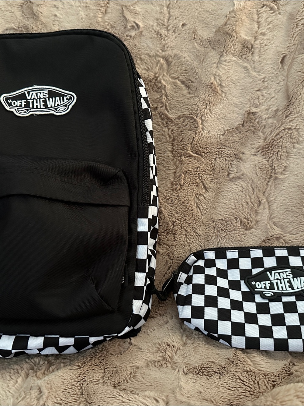 Vans Black & White Checkerboard Backpack with Matching Pouch